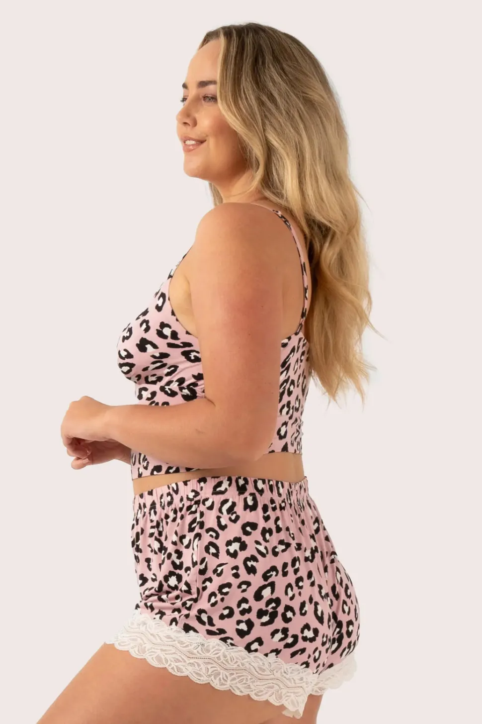 Dusty Pink Leopard Mania Modal - Lace Trim Short