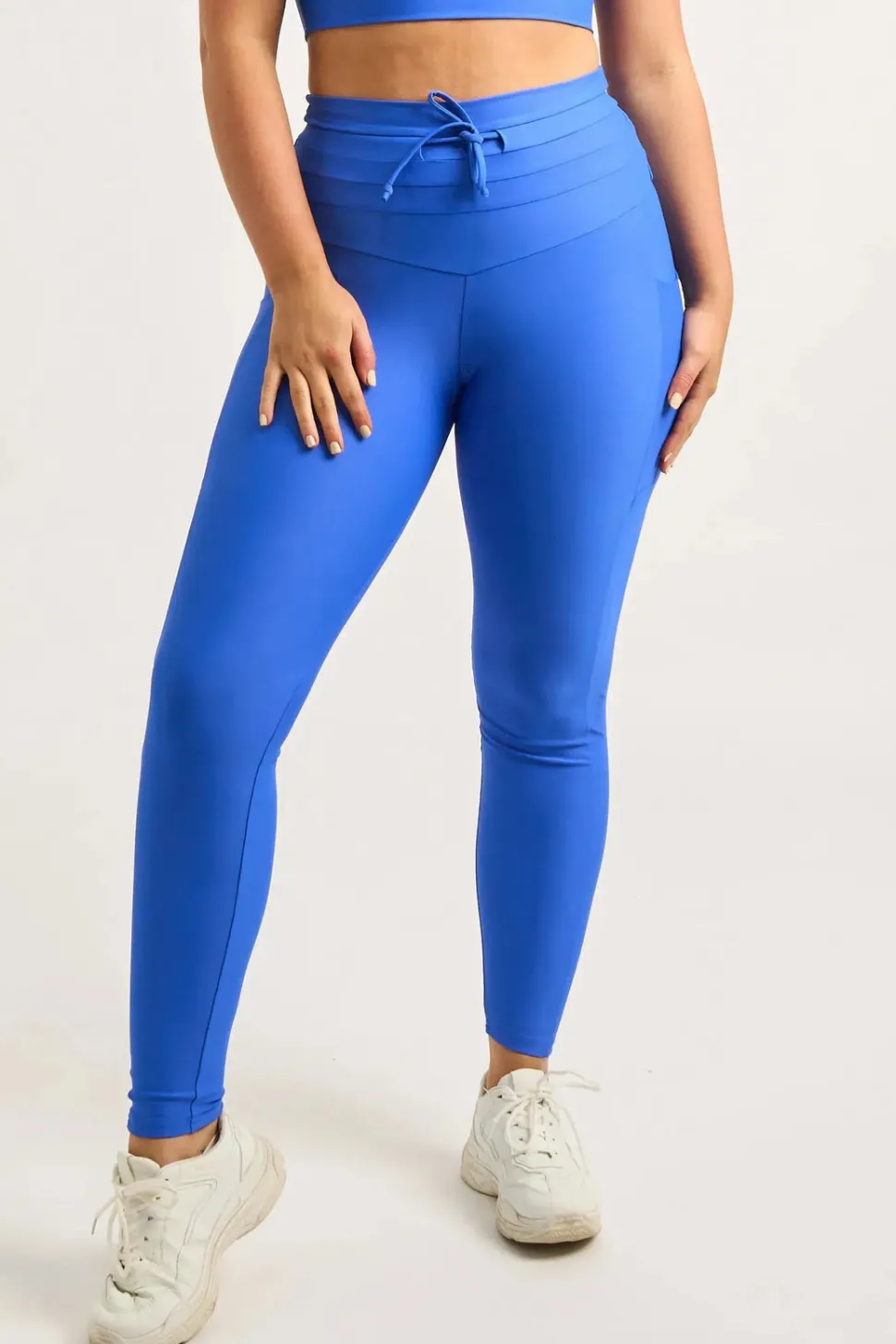 Electric Blue Performance - Panel Pocket Drawstring High Waisted Leggings