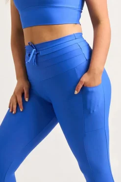 Electric Blue Performance - Panel Pocket Drawstring High Waisted Leggings