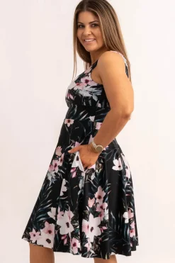 Exotic At Heart Silky - Scoop Neck Comfort Crop Midi Dress W/ Pockets