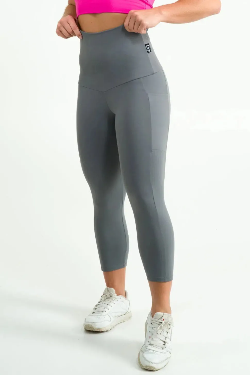 Grey Body Contouring - Panel Pocket Extra High Waisted Capri Leggings