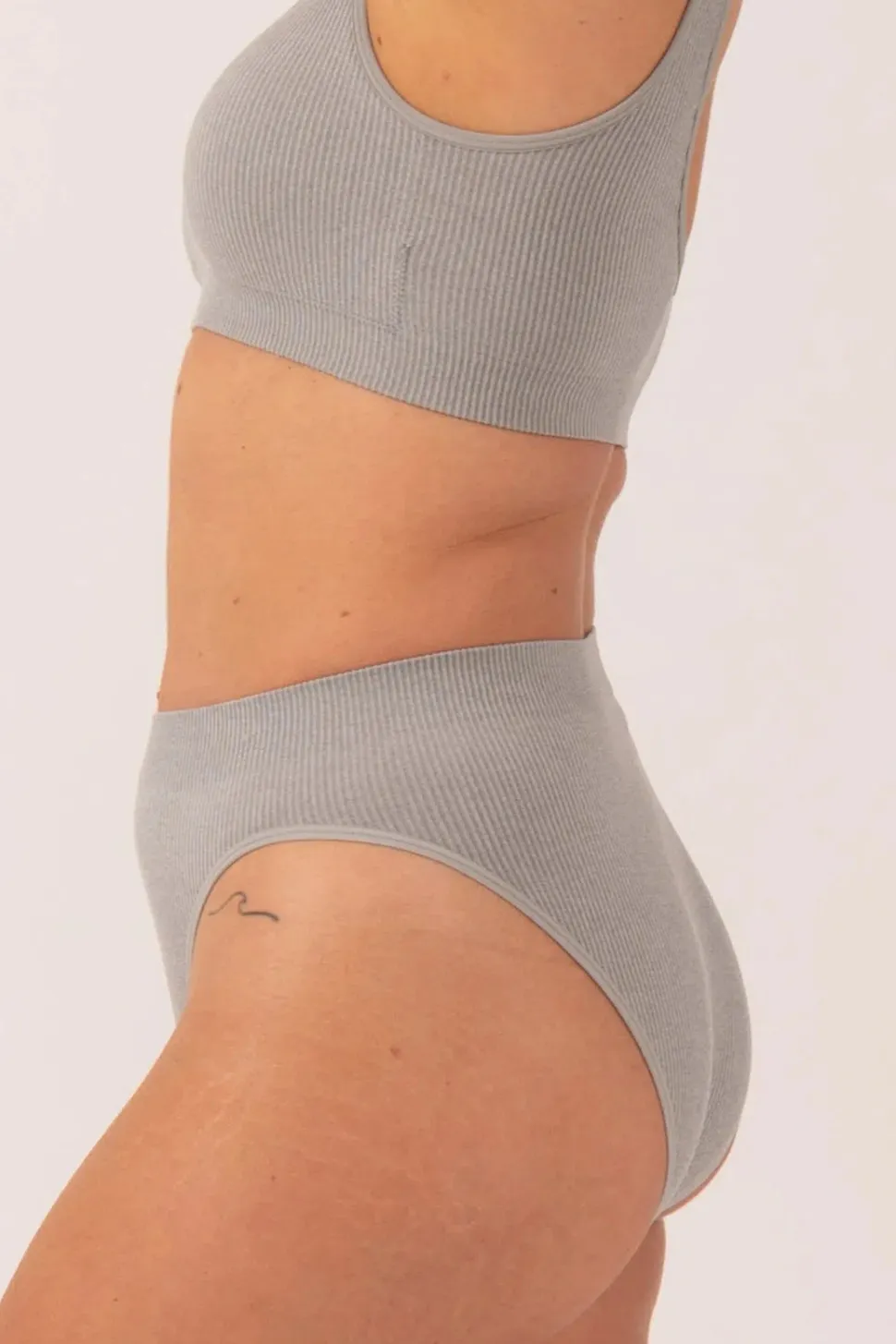 Grey Rib Seam Free - High Waist Bikini Briefs