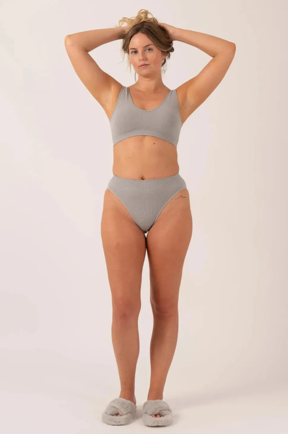 Grey Rib Seam Free - High Waist Bikini Briefs