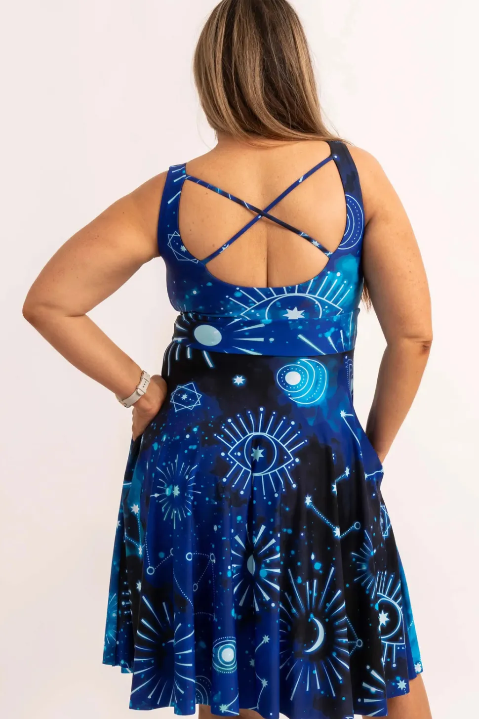Imagine Nation Silky - Scoop Neck Comfort Crop Midi Dress W/ Pockets
