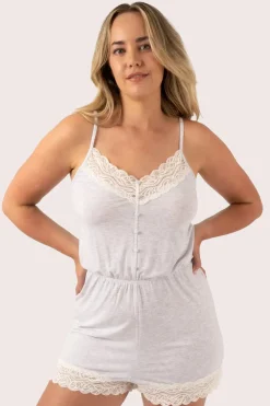 Light Grey Modal - Lace Trim Playsuit