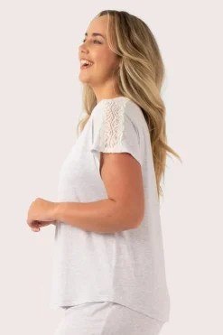 Light Grey Modal - Lace Trim T-Shirt