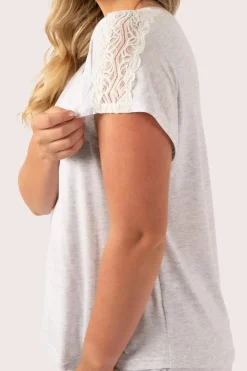 Light Grey Modal - Lace Trim T-Shirt