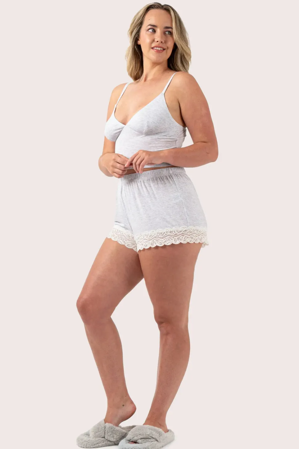 Light Grey Modal - Lace Trim Short