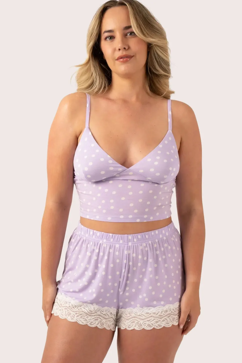 Lilac Spot Modal - Lace Trim Short