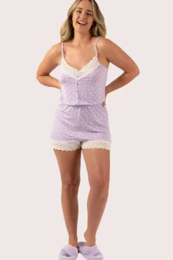 Lilac Spot Modal - Lace Trim Playsuit
