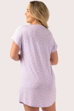 Lilac Spot Modal - Lace Trim T-Shirt Nightie
