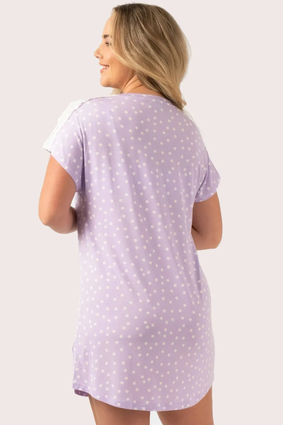 Lilac Spot Modal - Lace Trim T-Shirt Nightie