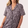 Lilac Wild Zebra Satin - Short Sleeve Button Up Shirt & Shorts Pyjama Set