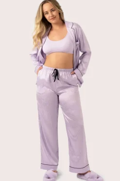 Lilac Zebra Jaquard Satin - Long Sleeve Button Up Shirt & Pants Pyjama Set