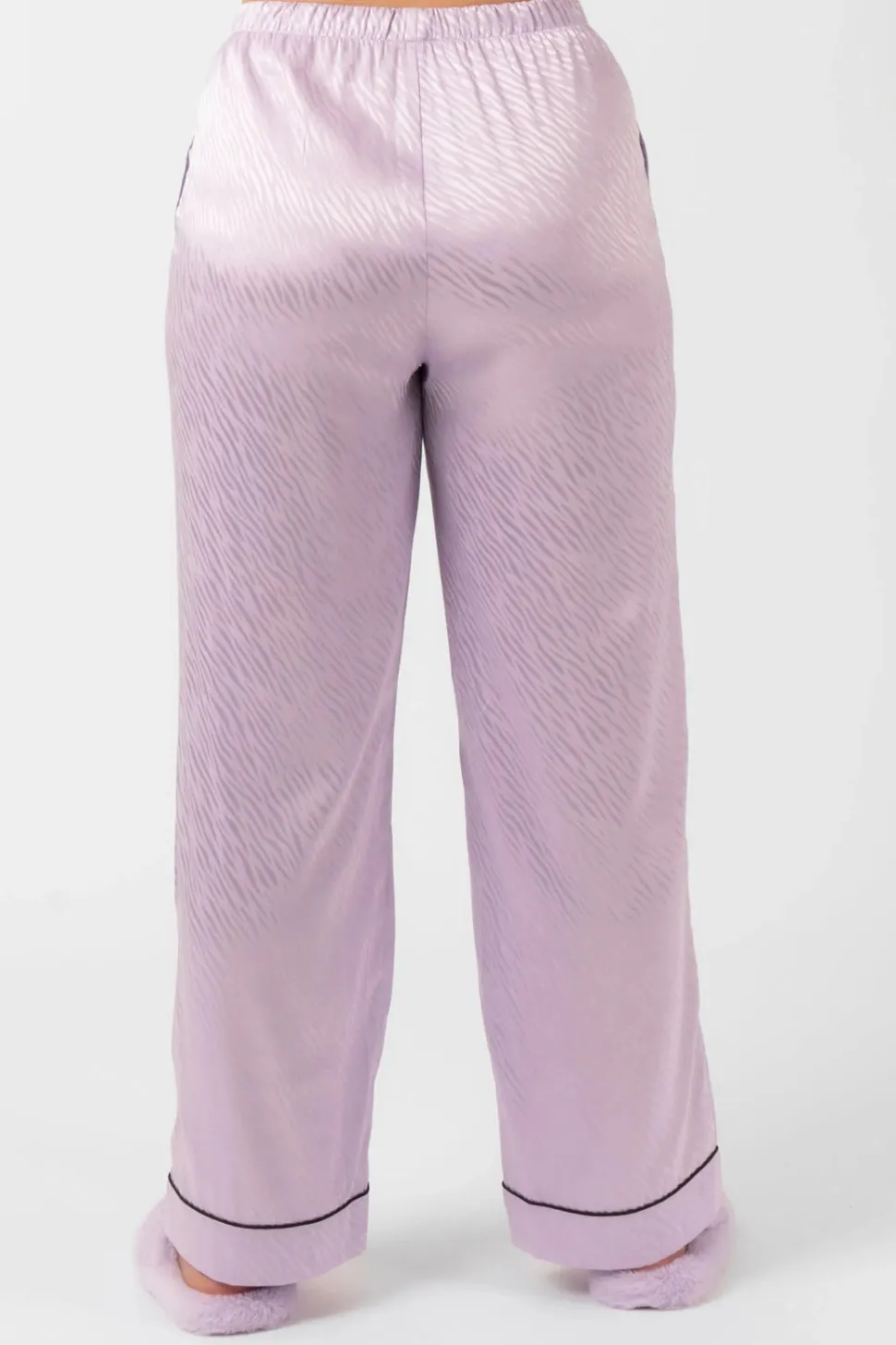 Lilac Zebra Jaquard Satin - Long Sleeve Button Up Shirt & Pants Pyjama Set