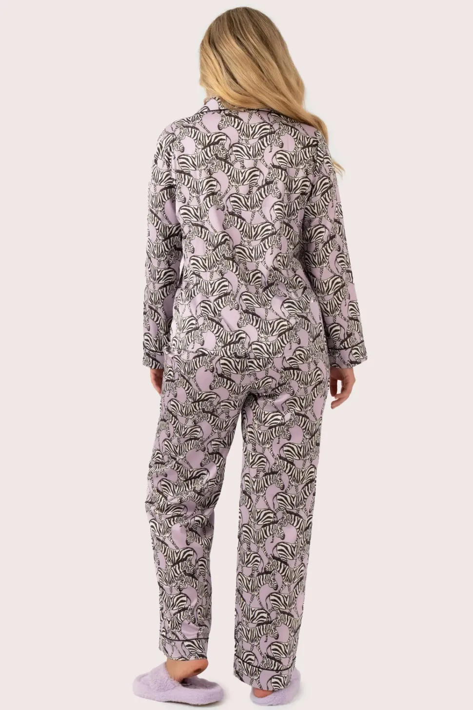 Lilac Zebra Zen Satin - Long Sleeve Button Up Shirt & Pants Pyjama Set