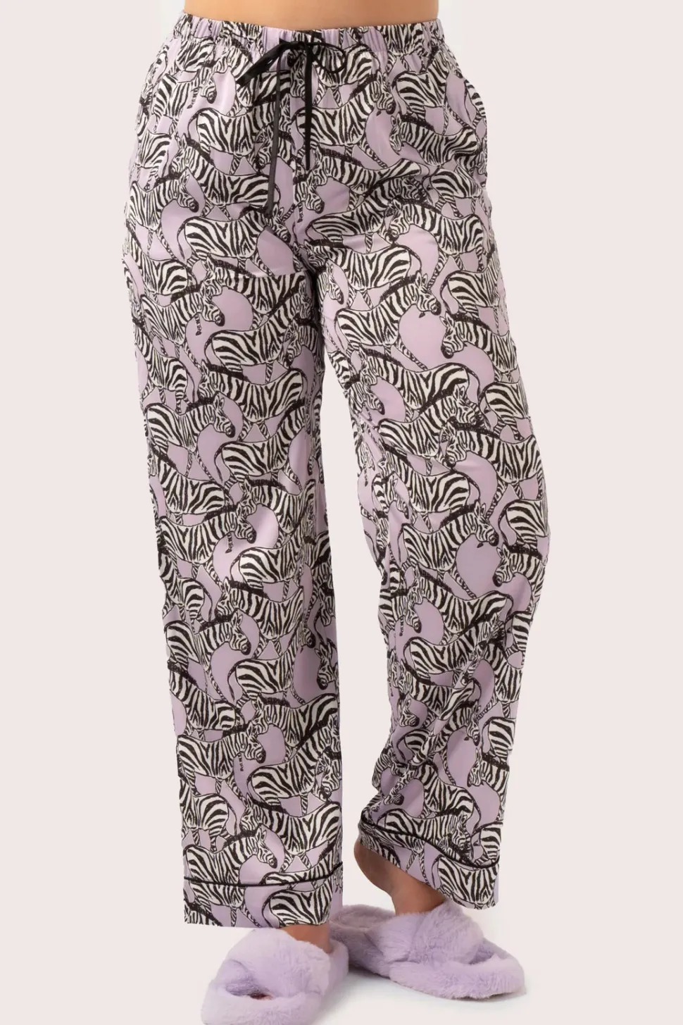 Lilac Zebra Zen Satin - Long Sleeve Button Up Shirt & Pants Pyjama Set