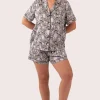 Lilac Zebra Zen Satin - Short Sleeve Button Up Shirt & Shorts Pyjama Set