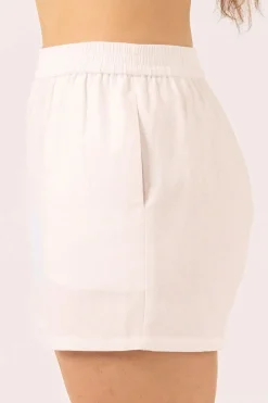 Linen Blend Pull On Short - White