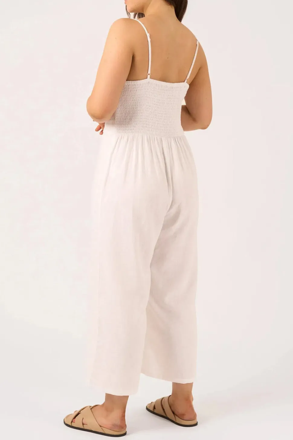 Linen Blend Twist Front Jumpsuit - White