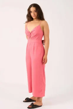 Linen Blend Twist Front Jumpsuit - Bubblegum Pink