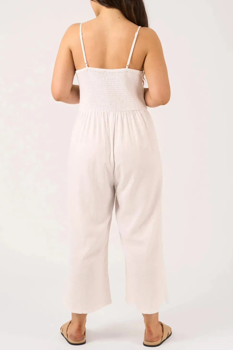 Linen Blend Twist Front Jumpsuit - White