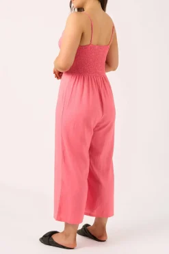 Linen Blend Twist Front Jumpsuit - Bubblegum Pink