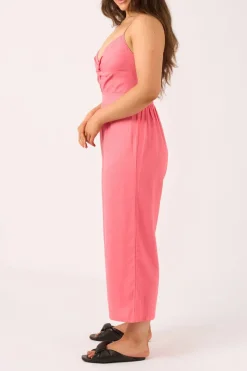 Linen Blend Twist Front Jumpsuit - Bubblegum Pink