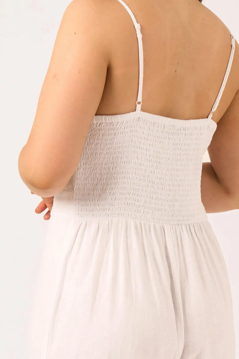 Linen Blend Twist Front Jumpsuit - White