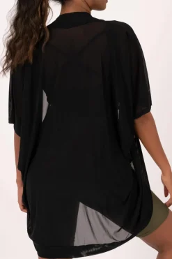 Net Midi Kimono - Black