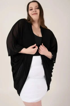 Net Midi Kimono - Black