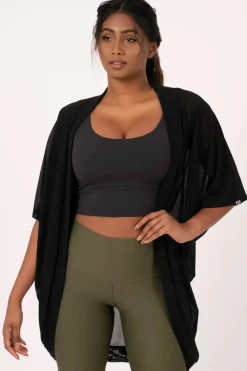 Net Midi Kimono - Black