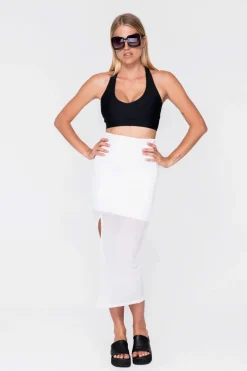 Net Midi Skirt W/ Side Split - White