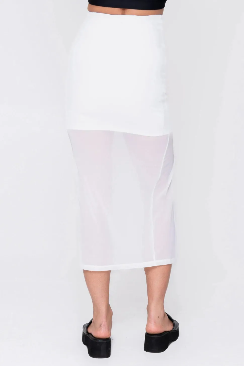 Net Midi Skirt W/ Side Split - White