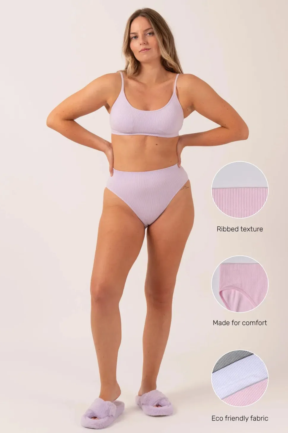 Pastel Lilac Rib Seam Free - High Waist, High Leg Bikini Briefs