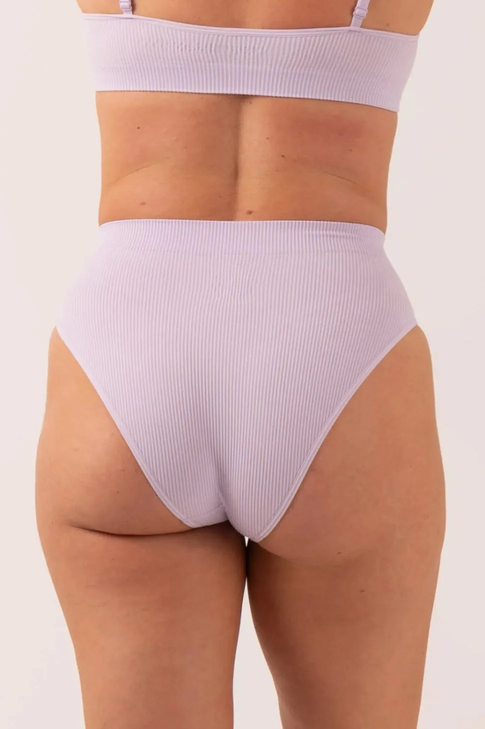 Pastel Lilac Rib Seam Free - High Waist, High Leg Bikini Briefs