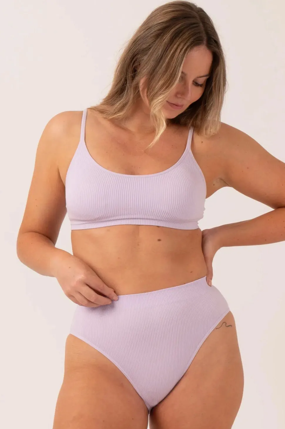 Pastel Lilac Rib Seam Free - High Waist, High Leg Bikini Briefs