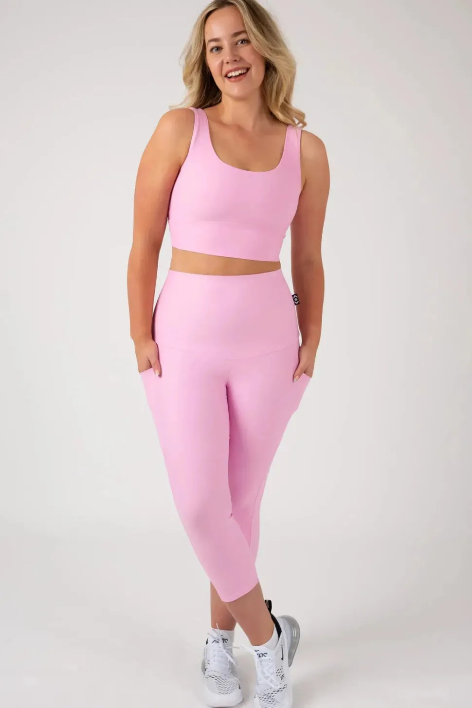 Pastel Pink Performance - Panel Pocket Extra High Waisted Capri Leggings