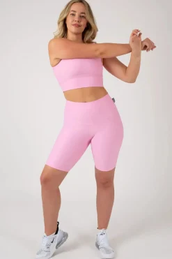 Pastel Pink Performance - High Waisted Long Shorts