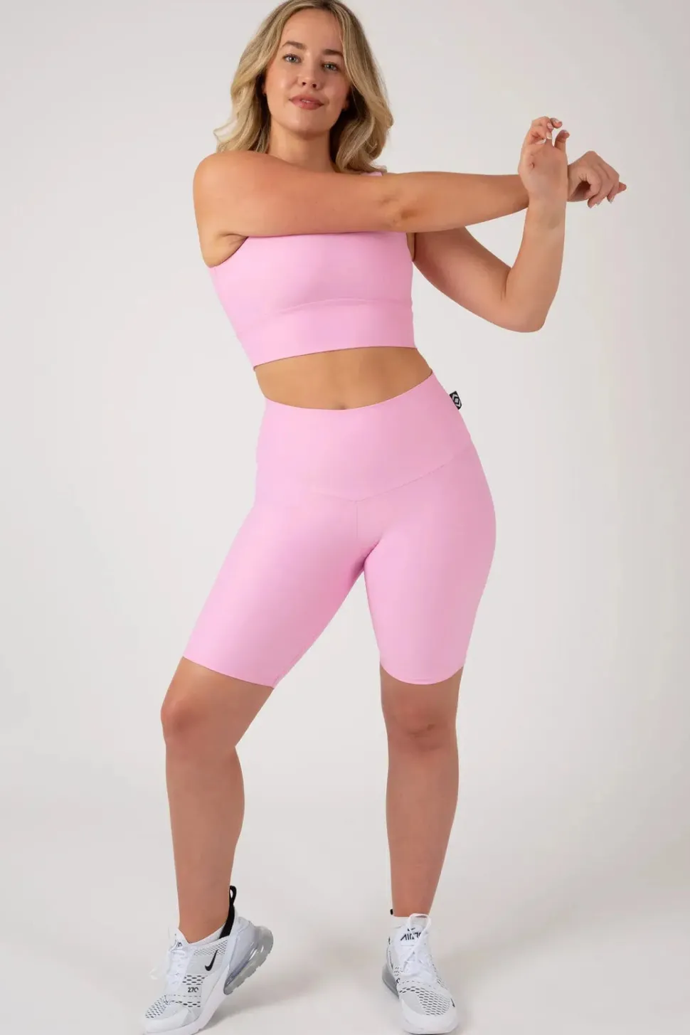 Pastel Pink Performance - High Waisted Long Shorts