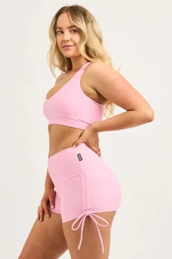 Pastel Pink Performance - High Waisted Tie Side Booty Shorts