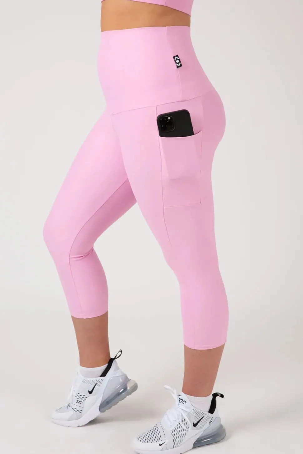 Pastel Pink Performance - Panel Pocket Extra High Waisted Capri Leggings