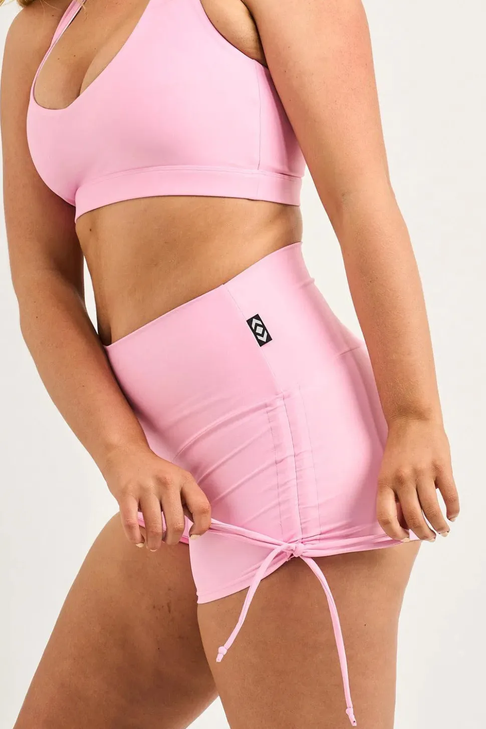 Pastel Pink Performance - High Waisted Tie Side Booty Shorts