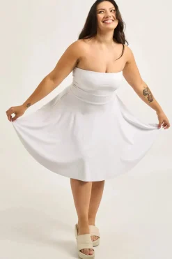 Performance Bandeau Comfort Crop Mini Dress - White