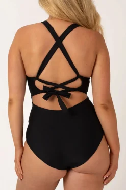 Performance Cross Over One Piece W/ Extra Coverage Bottoms - Black