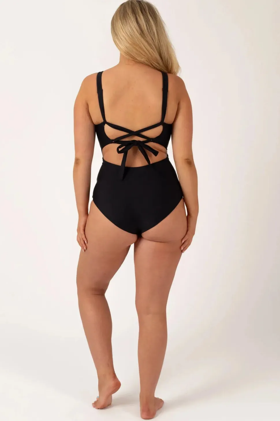 Performance Cross Over One Piece W/ Extra Coverage Bottoms - Black