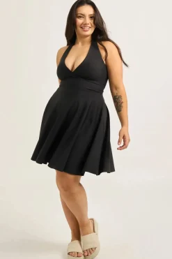 Performance Halter Comfort Crop Mini Dress - Black