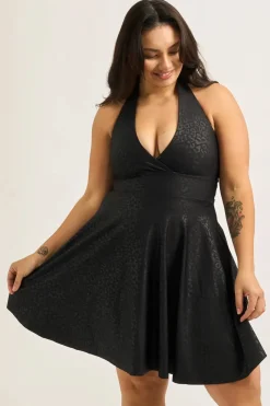Performance Halter Comfort Crop Mini Dress - Black Exotic Touch Jag