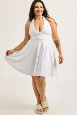 Performance Halter Comfort Crop Mini Dress - White