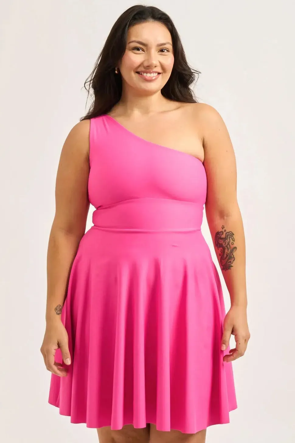 Performance One Shoulder Comfort Crop Mini Dress - Candy Pink